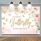 Lofaris Pink Little Butterfly Flowers Baby Shower Backdrop